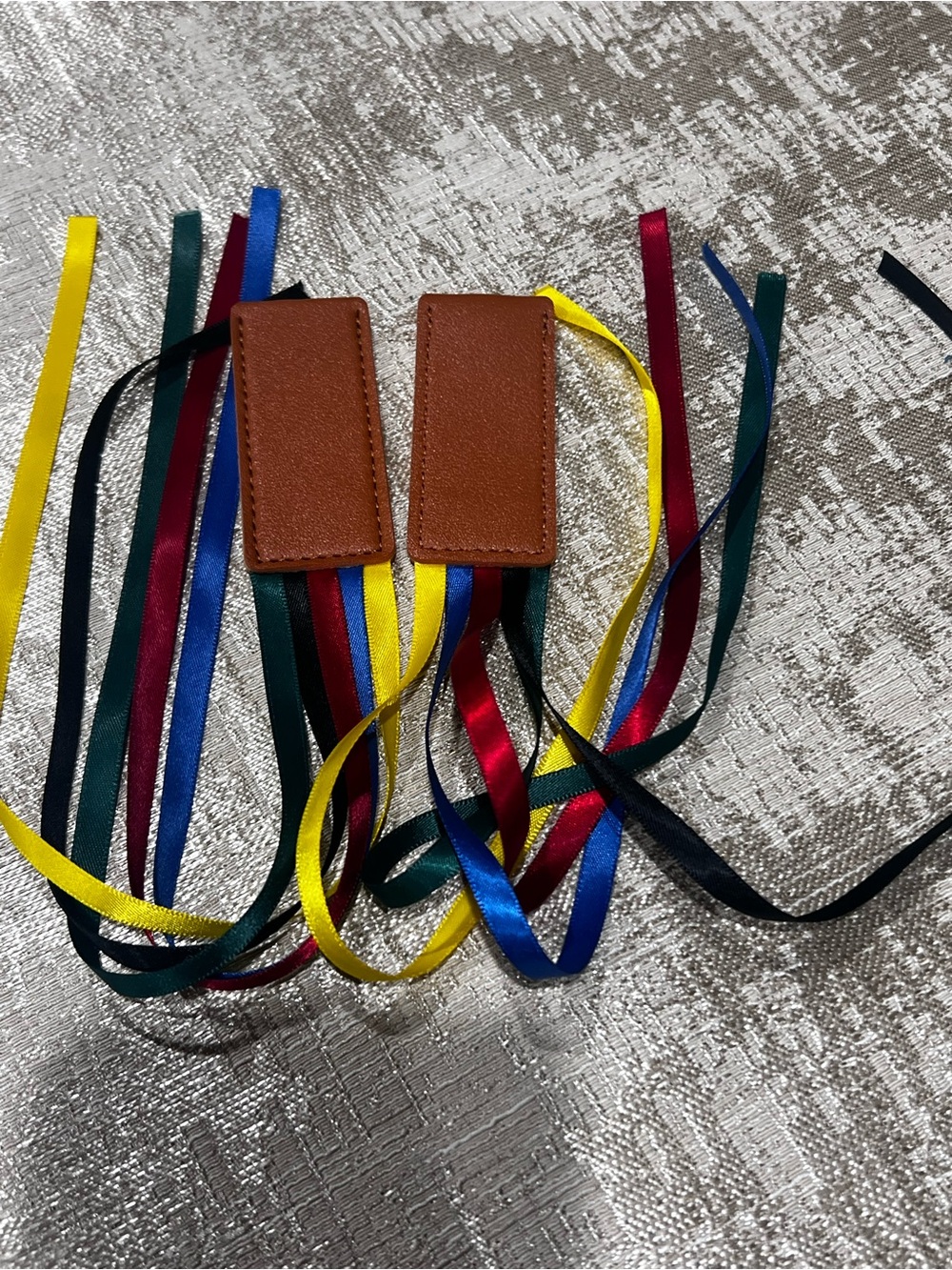 Brown Faux Leather & Multicolor Ribbon Tassel Bookmarks Set, 14 in Rectangle